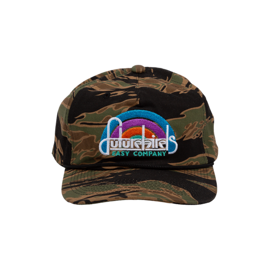 Camouflage cap with a colorful logo on a white background futurebirds